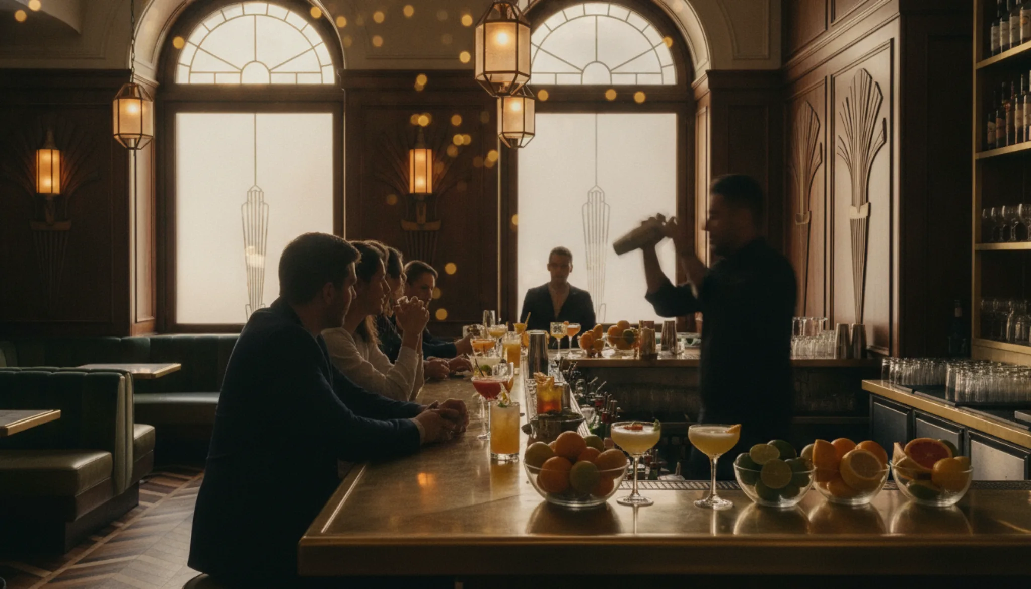 Guests checking in their drinks at a cocktail bar
