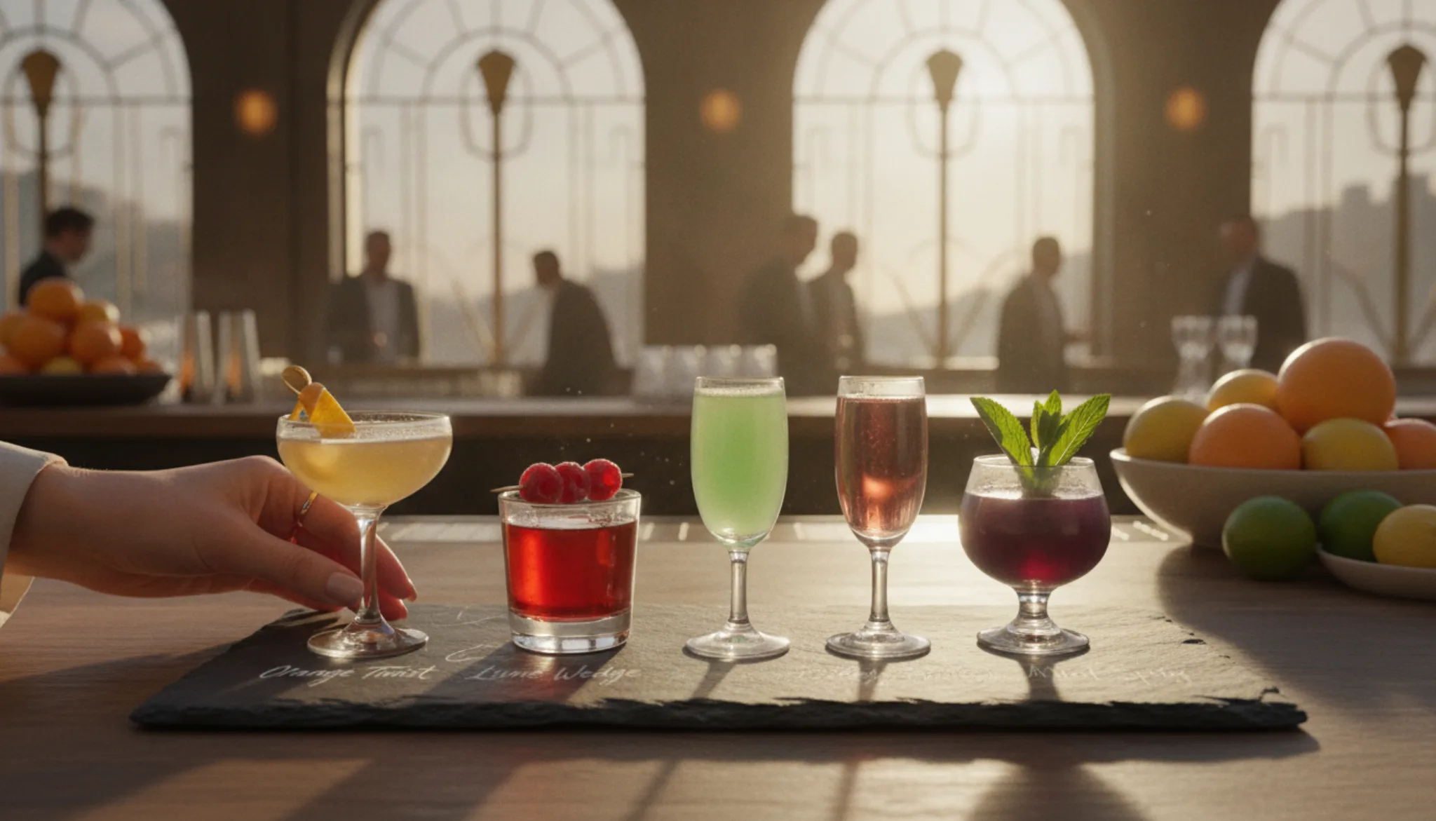 A line-up of home-mixed cocktails ready for scoring